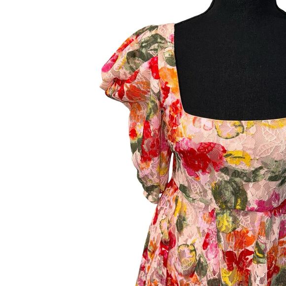 NWT! For Love & Lemons Dascha Puff Sleeve Floral Mini Dress - Size Medium - Picture 11 of 14